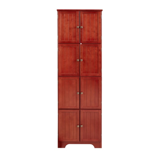 72.4" Tall Storage Cabinet Tall Storage Cabinet with 8 Doors and 4 Shelves, Bookshelf Living Room, Kitchen, Dining Room, Office Freestanding Storage Cabinet (Cherry)