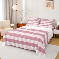 Manfei Geometric Plaid 4 Pieces Queen Sheet Sets for Teens Female Men,Retro Grid Ultra Soft Flat Sheet,Vintage Buffalo Queen Fitted Sheet,Ultra Soft Home Decor