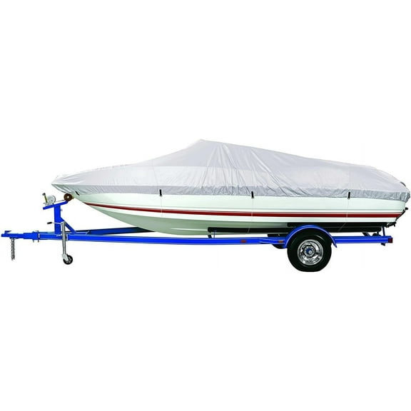 GOODSMANN 150D Reflective Waterproof Boat Cover Polyester Boat Cover B- Fits 16'-19' V-Hull Fishing Boats - Beam Width to 96"