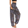thumbnail image 2 of SWSMCLT Women's Boho Harem Yoga Pants Indian Smocked Waist Baggy Bohemian Buddha Gypsy Balloon Pocket Thai Hippie Beach Print Bloomers LoungeTrousers A-Patterned14 Small-Large, 2 of 5