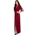 thumbnail image 5 of KOH KOH Long Sexy V-Neck Short Sleeve Slit Flowy Cocktail Evening Bridesmaid Wedding Guest Party Summer Tall Dressy Maxi Dress Gown For Women Crimson Dark Red X-Large US 14-16 NT290, 5 of 7