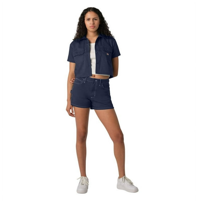 売れ筋商品|||ディッキーズ カットソー トップス レディース New Crop Short-Sleeve Work Shirt - Women's Outdoor Check-Navy Dickies Women's Cropped Work Shirt : Target