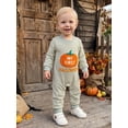 thumbnail image 5 of BemeyourBBs Newborn Baby Boy Girl My First Halloween Outfit Infant Baby Girls Boys Fall Clothes Waffled Stripes Romper Pumpkin Embroidered Long Sleeve Jumpsuit  Playsuit, 5 of 9