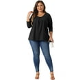 thumbnail image 3 of DARING DIVA Women's Plus Crew Neck Pleat Front Long Sleeve Top 4X Black, 3 of 6