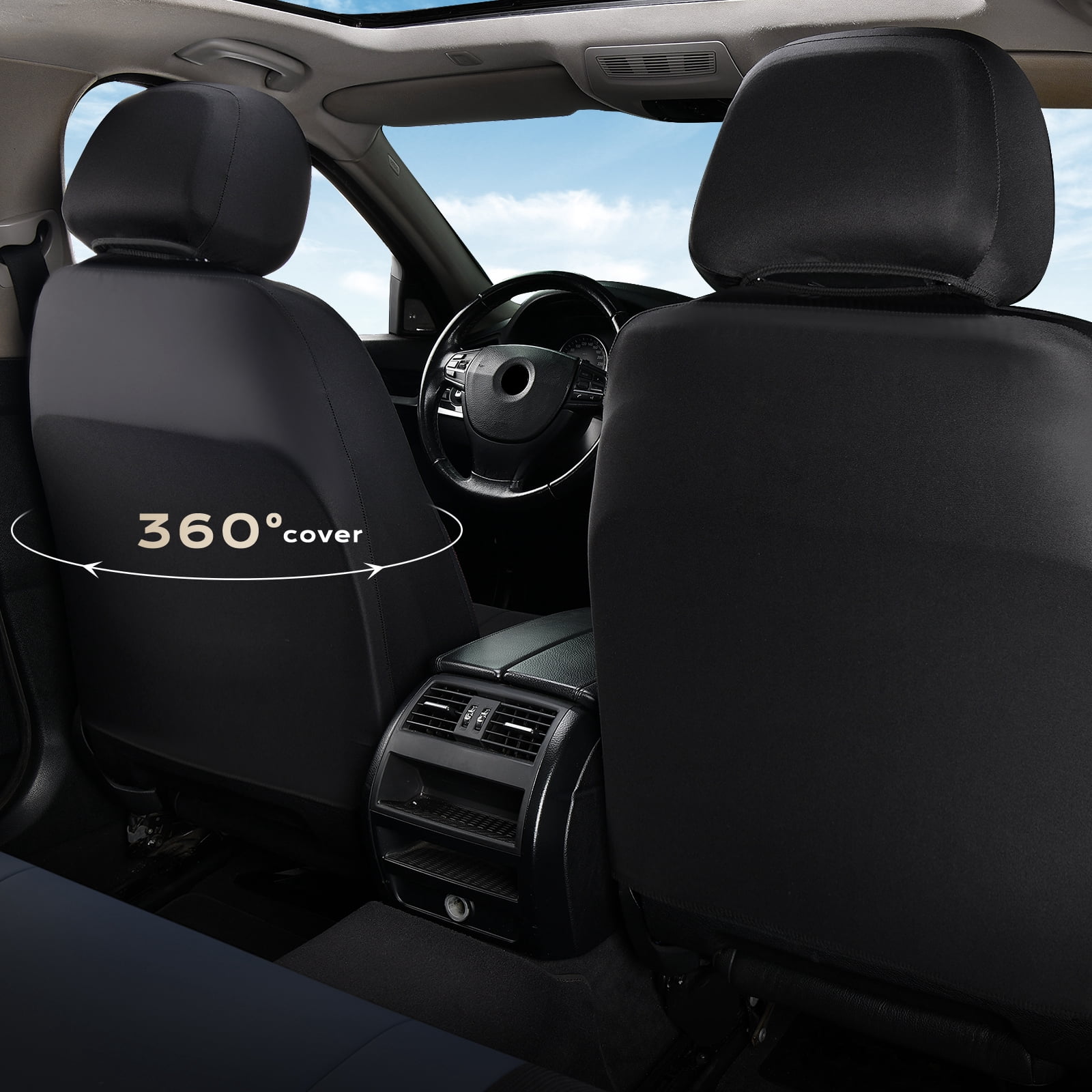 Coverado Front Car Seat Covers, 2 Seats Luxury Faux Leather Seat Protectors, Universal Fit for Most Cars, Black&Blue