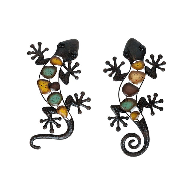 Salamandras de metal para decoración de pared, esculturas colgantes, murales decorativos de pared de lagarto grande para el hogar, jardín, patio, cerca, juego de 2