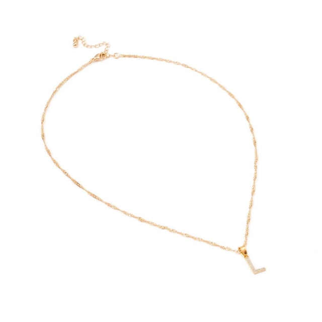 Dije inicial L Ametrinaa con Zirconia y cadena Chapa de Oro 18k