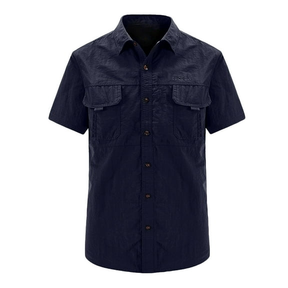 Hvyesh Mens Cargo Shirts Casual Button Down Outdoor Work Shirts Quick Dry Waterproof Hiking Shirt Lightweight Short Sleeve Collared Shirt Tops with Pockets