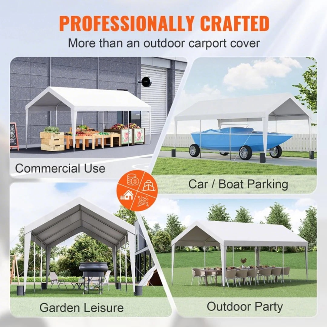 KFFKFF Carport Car Canopy Garage Shelter Tent 10x20ft with 8 poles for car boat