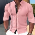 thumbnail image 2 of WREESH Mens Hawaiian Beach Shirt Dress Shirts Workout Shirt Slim Fit Suit Shirt Solid Color Long Sleeve Pullover Causal Button Up Undershirt Pink, 2 of 6
