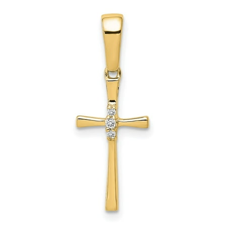 14K Yellow Gold .02 CT Diamond Sleek Cross Design Pendant