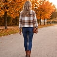 thumbnail image 6 of Hearthz Women's Plaid Shacket Jacket Button Down Cropped Womens Jackets Lightweight Trendy Long Sleeve Collared Casual Outerwear Fall Winter Fleece Winter Coats for Women, 6 of 8