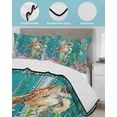 thumbnail image 3 of Quilt King Size Bedding Set, Turtle Coastal Reversible Summer Quilt 3 Pieces, Summer Beach Coral Seahorse Green Wooden Retro Lightweight Bedspreads Coverlets with 2 Pillow Shams for All Seasons, 3 of 5