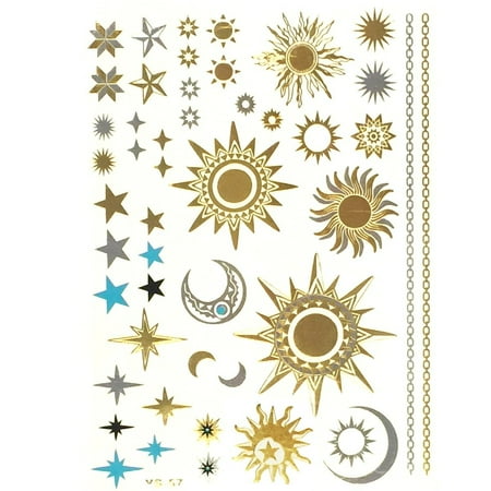 ALLYDREW Large Metallic Gold Silver & Black Body Art Temporary Tattoos - Sun, Moon, (Best Nautical Star Tattoos)