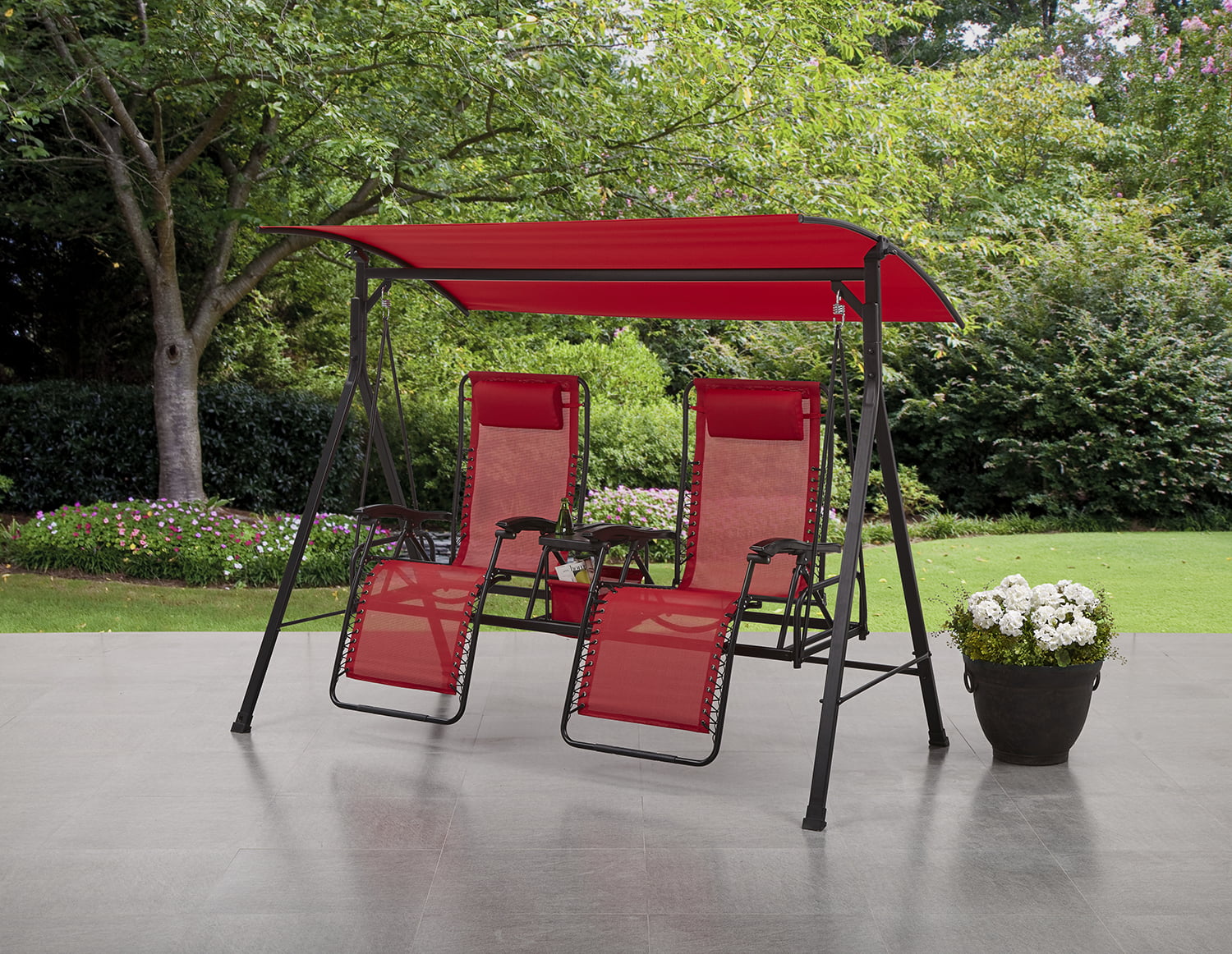 Mainstays Big and Tall Zero-Gravity Steel Porch Swing - Red/Black