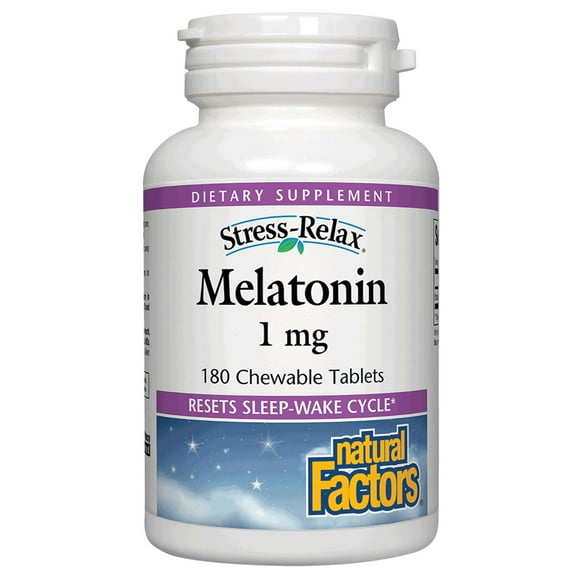 Natural Factors Stress-Relax Melatonin 1 mg, Resets the Sleep-Wake Cycle, Peppermint, 180 Chewable Tablets