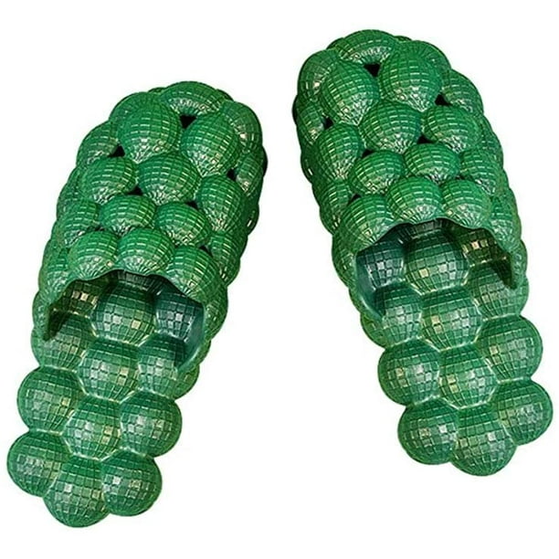 Divertidas pantuflas de burbujas de lichi, supersuaves, antideslizantes, impermeables, de verano, unisex, sandalias de masaje de playa, regalo de Navidad, nuevo (tamaño: 35-36, verde) oso de fresa Electrónica