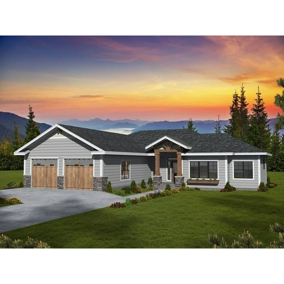 001-3884: Craftsman Empty-nester 3 Bed, 2 Bath Luxury Home Plan, 1803 Sq Ft: Full Blueprints with License to Build by Home Plan Marketplace - Lesuto