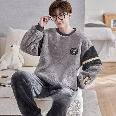 

PIKADINGNIS FUNISHI Mens pijama Pajama Set Winter Pajamas Plus Size 4XL Cartoon Loose Version Inspissate Flannel Pullover Sleepwear
