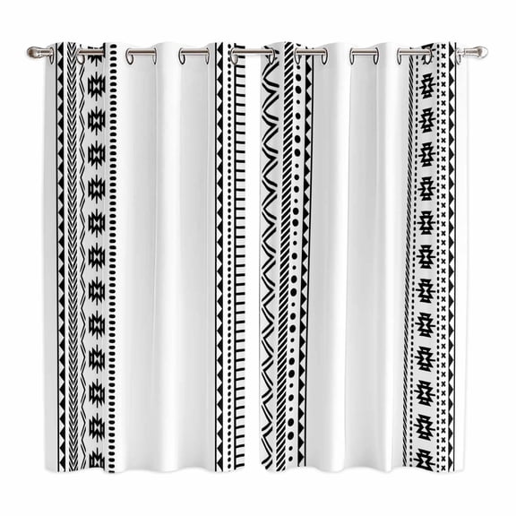 Curtains 63 Inch Length 2 Panels, White Boho Grommets Window Treatment Curtain, Farmhouse Simple Abstract Striped Geometric Thermal Curtains Drapes for Living Room/Bathroom