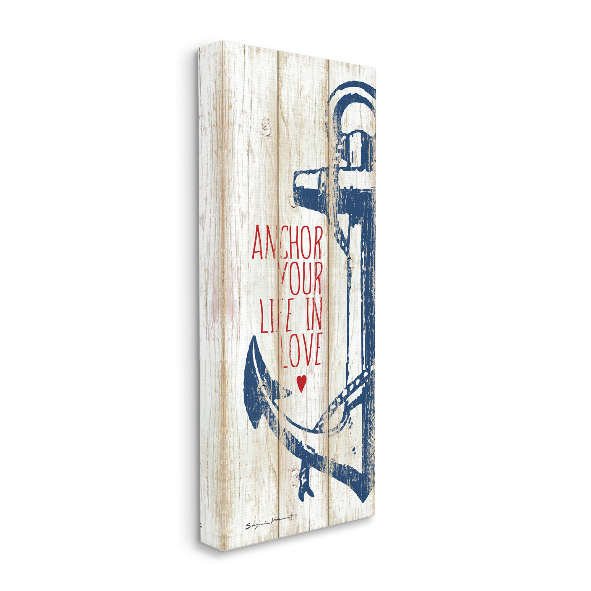 Stupell Industries Anchor Your Life in Love Quote Red Heart, 13 x 30, Design by Stephanie Workman Marrott