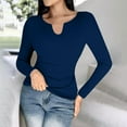 thumbnail image 5 of Olyvenn Women Long Sleeve Shirts Built-in Shelf Bra Tops Rib-Knit Top Spring Outfits 2025 V Notch Ribbed Slim Fitted Casual Basic Crop Top Navy 4, 5 of 9