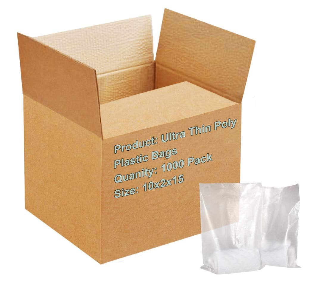 Pack of 1000 Clear Merchandise Bags 10x2x15. Ultra Thin Poly Plastic