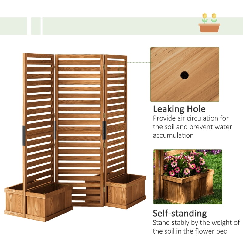 Alvantor Privacy Screen with 4 Planter Boxes, 3-Panel Freestanding Raised Room Divider 62.5"x19"x66" Wood
