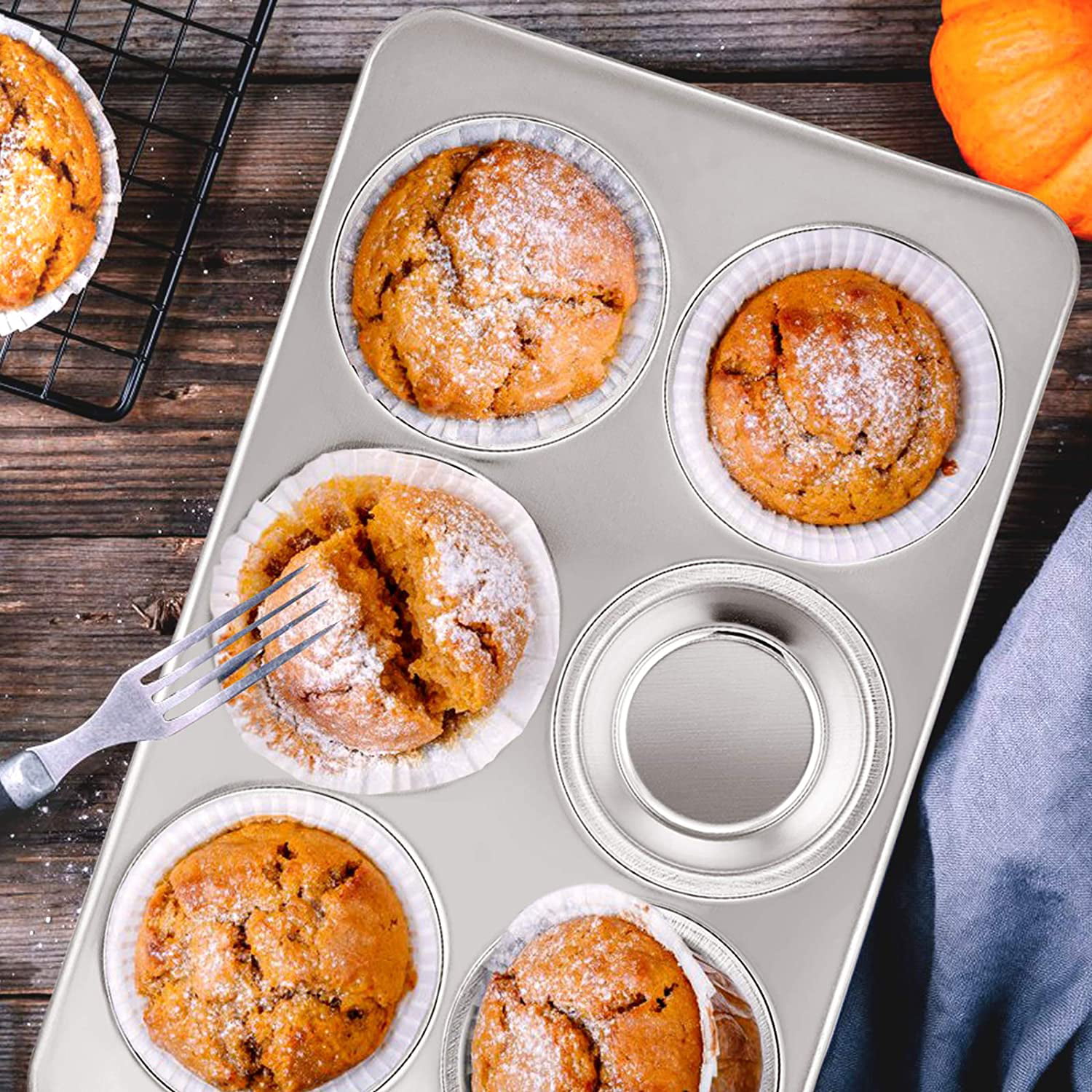 Travelwant 1/2pcs 6-Cup Muffin Pan,Non-Stick Cupcake Bakeware Pan,Premium Non-Stick Bakeware Standard Muffin and Cupcake Pan, Carbon Steel Muffin Tray