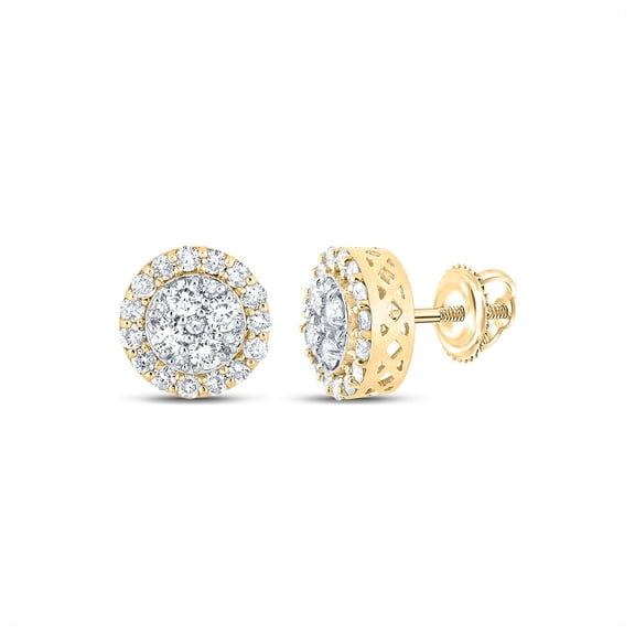 10K Yellow Gold Round Diamond Cluster Earrings 7/8 Cttw, Length: 0.34 In, Width: 0.34 In