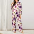thumbnail image 2 of Pajamas for Women Set - pink purple flowers Comfy Long Sleeve Button Up Pajama Sets for Women 2 Piece, Soft Sleepwear Nightwear Pjs Lounge Sets for Women with Pockets, 2 of 6