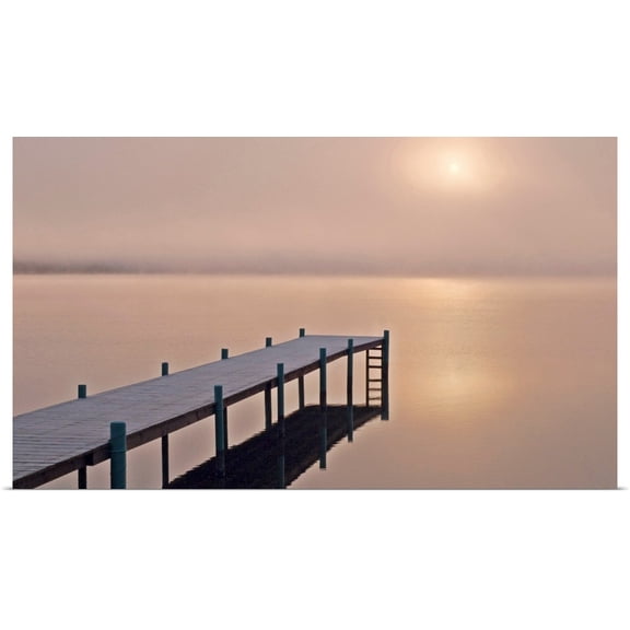 Great BIG Canvas | Rolled Kevin Smith Poster Print entitled A foggy sunrise over a dock in Lake Whatcom during Winter, Bellingham Washington
