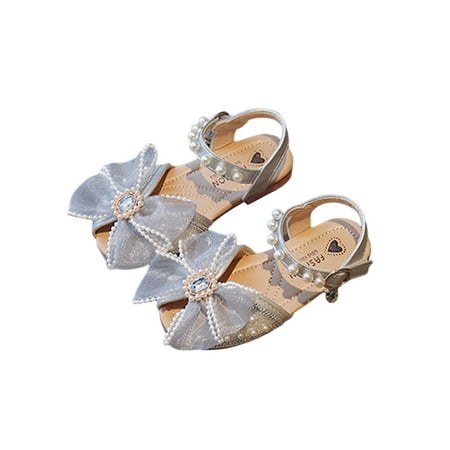 

Woobling Girl s Sandals Ankle Strap Princess Shoes Peep Toe Dress Sandal Kids Dance Shoe Comfort Bowknot Fashion Silver 2Y