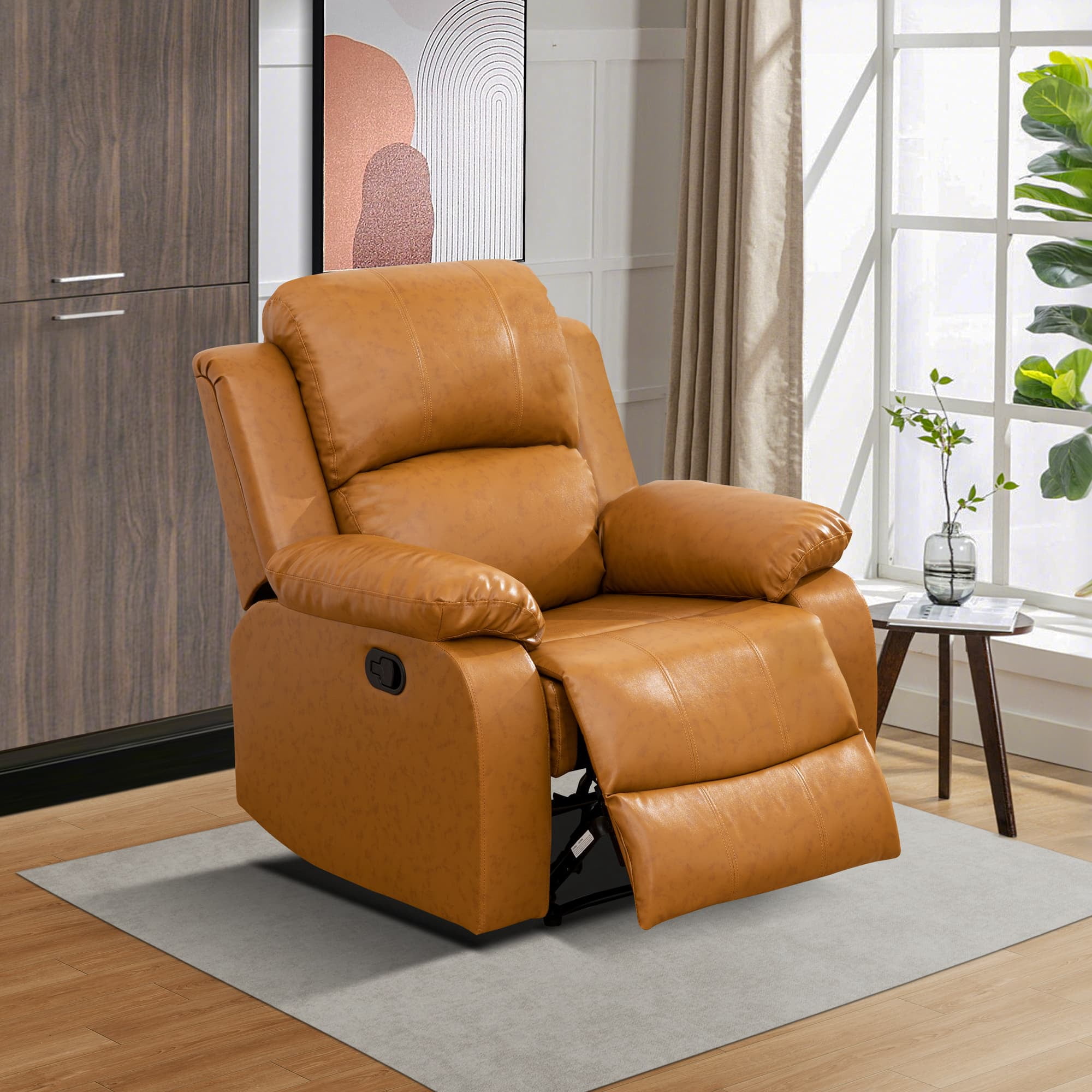 MAYEERTY Recliner Chair, Wear-Resistant Breathable Fabric Reclining Chair with Adjustable Backrest for Living Room, Ginger