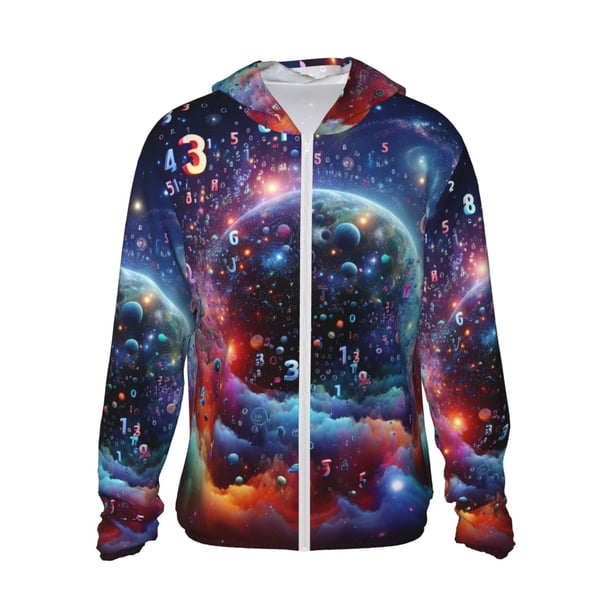 Balery Outer Space Floating Numbers And Letters Sudadera ligera de manga larga con capucha y protección solar UPF 50+ para hombre y mujer, ideal para pesca y running-3X-Large