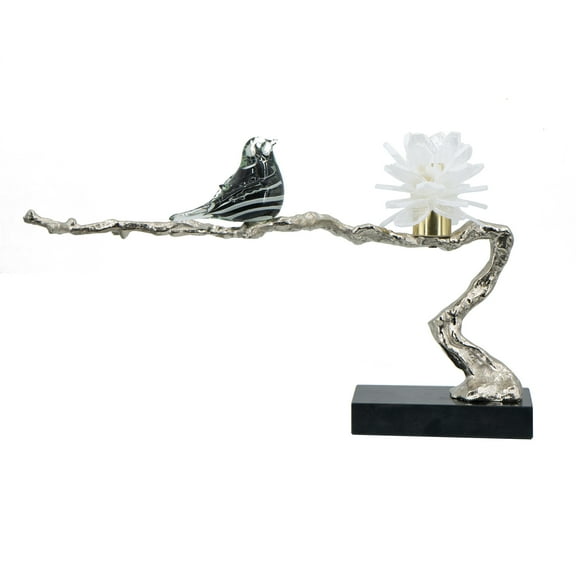 A & B Home Sitting Bird On Branch Decor With Silver And Black Finish 77737-DS