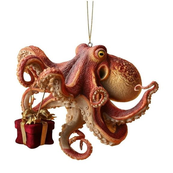 Christmas Octopus Ornament, Coastal Tree Decoration for Ocean Lovers, Unique Deep Sea Xmas Tree Ornament with Hanging Cord, 2D Acrylic Octopus Christmas Ornaments Stocking Stuffer Gift