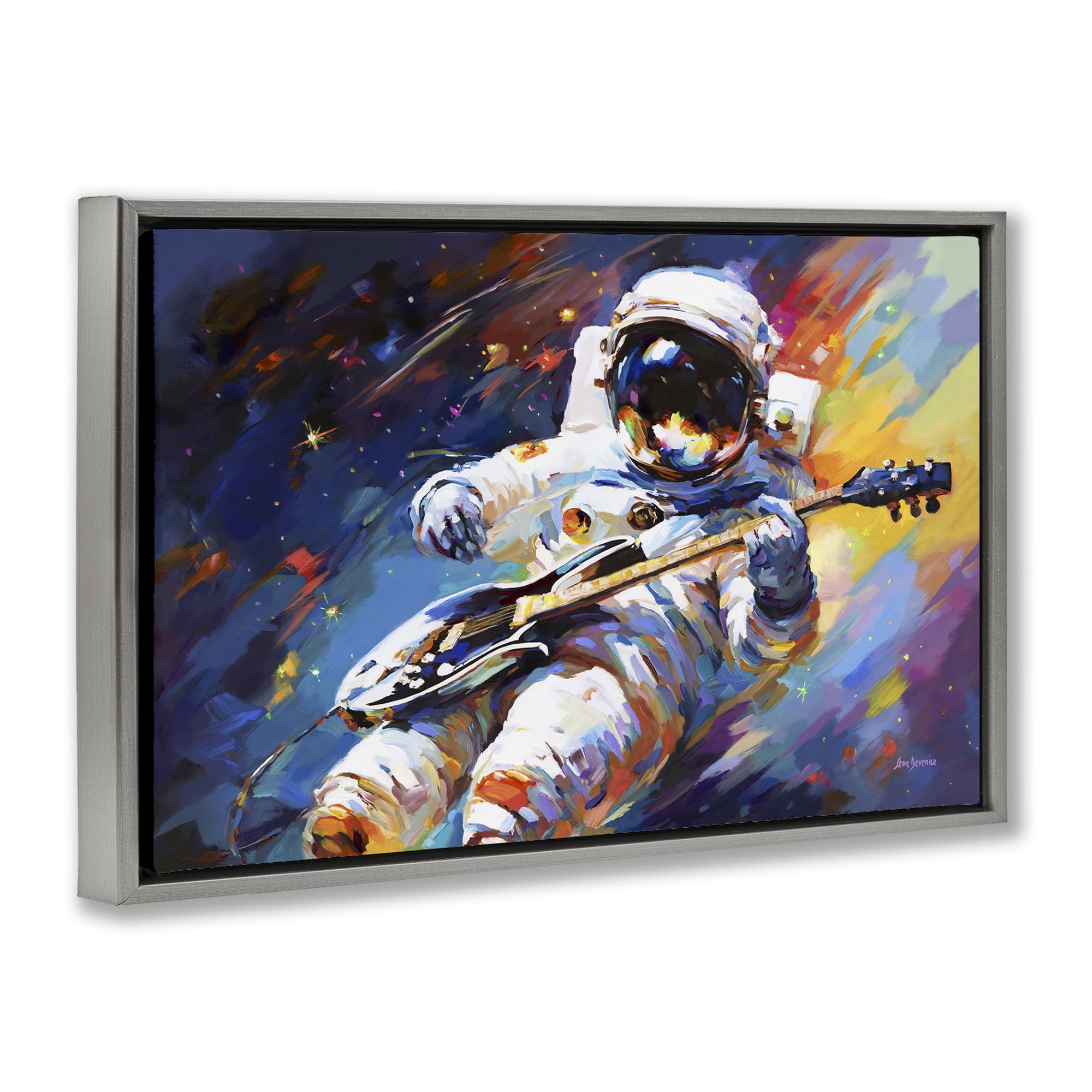 Stupell Industries Melodies Beyond Earth Astrology & Stars Painting Gray Floater Framed Canvas Art Print Wall Art, 31 x 21