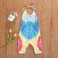 thumbnail image 2 of Styles I Love Toddler Kid Girls Tie-Dye Sleeveless Romper Colorful Halter Overalls Harem Jumpsuit Spring Summer Outfit (Blue, 100/2T), 2 of 5