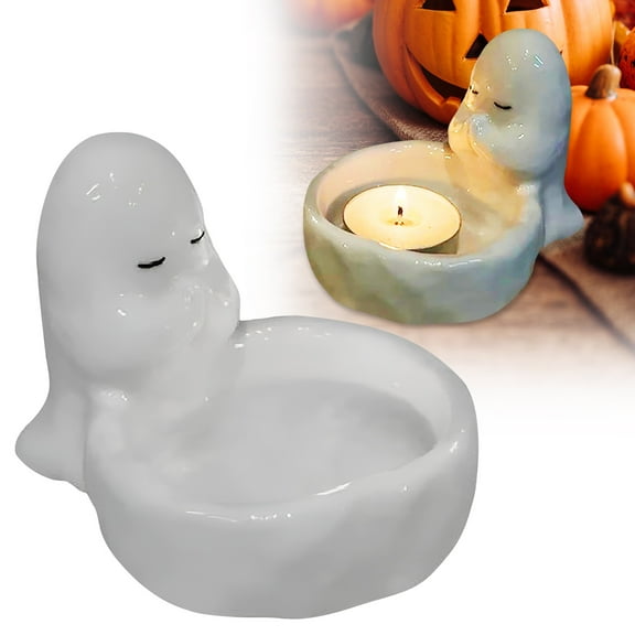 Cute Ghost Ceramic Candle Holder - Halloween Tea Light/Led Candle Decor for Home & Gift
