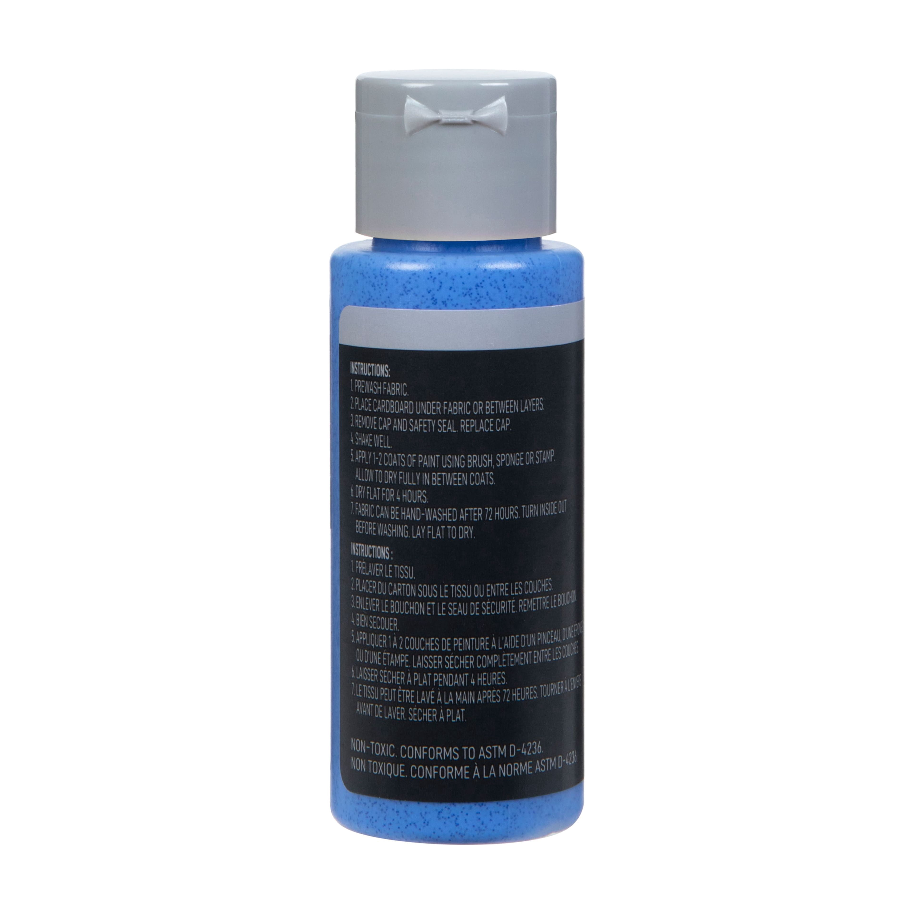 Blue Glitter Brush-On Fabric Paint by Make Market – 2oz Bottles in Assorted Colors for Use with Brush - Sponge or Stamp - Nontoxic & Washable - 12 Pack