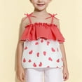 thumbnail image 2 of LLYwey Baby Girls Cami Shirts, Toddler Tie Spaghetti Strap Ruffle Tank Tops, Kids Summer Sleeveless Cute Heart Pattern Camisole Undershirts, T-62, Red, 2T, 2 of 9