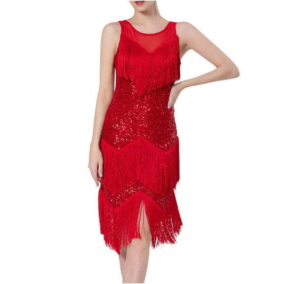 IROINNID Reduced Sequin Dress for Women Party Holiday Night Sequins Sleeveless Solid Sequin Dress,Red