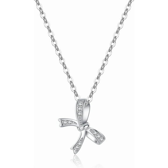 Solid 925 Sterling Silver CZ Bow Choker Necklace for Women Teens Crystal Bow Pendant Necklace