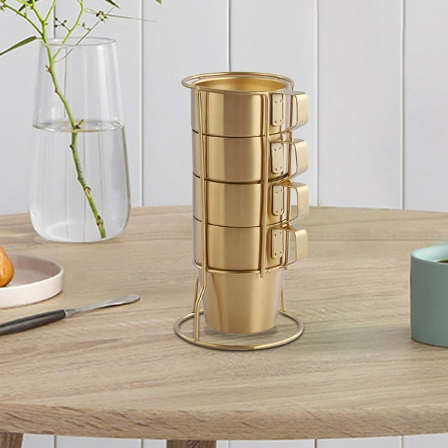 Juego de 4 tazas de café apilables de acero inoxidable para acampar, tazas de café espresso de 300 ml para fiestas al aire libre en casa