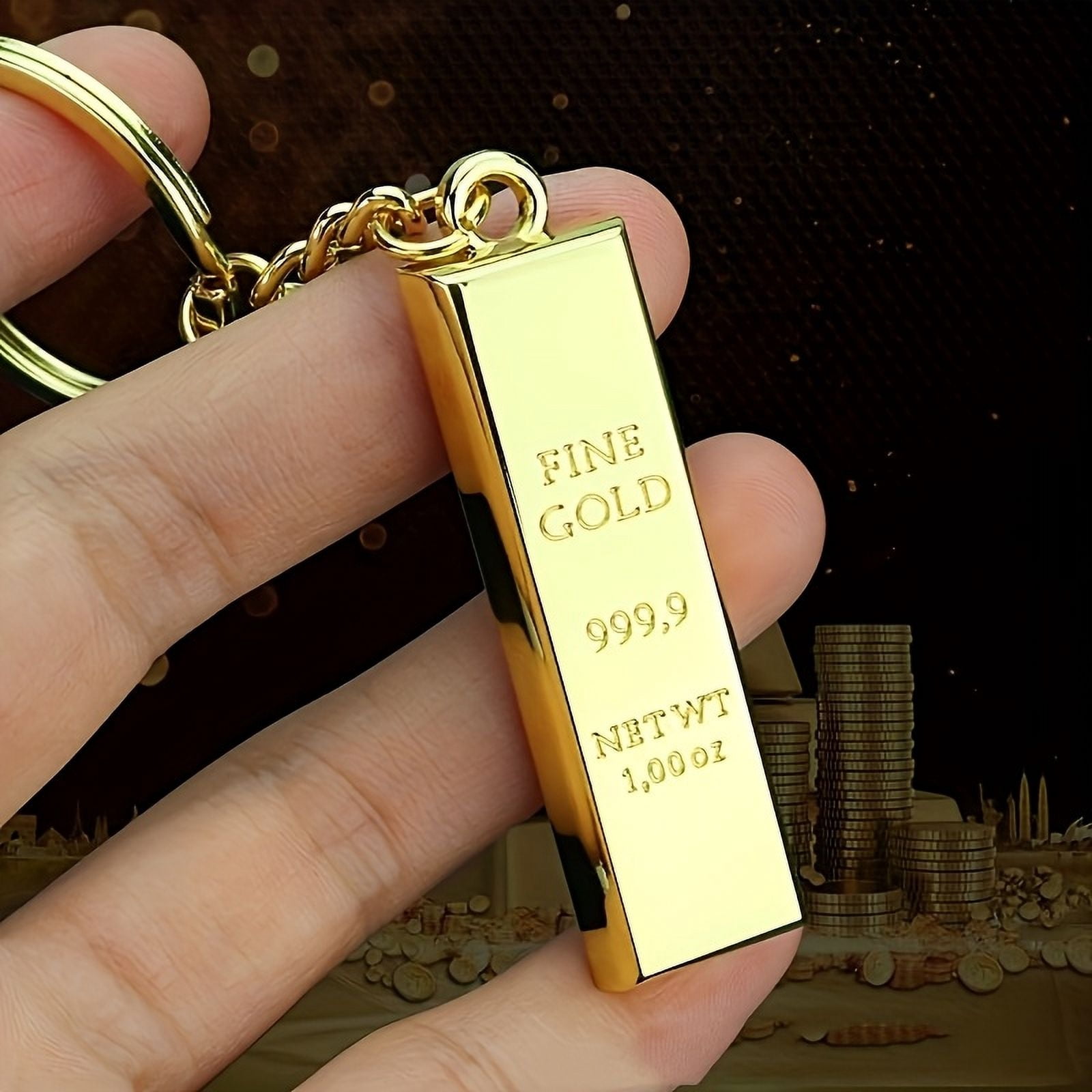1 simulation gold bars key chain, zinc alloy gold key ring, unpreceded metal BRIDS pendant, fashion style, suitable for backpack accessories, suitable for Christmas, gift for boys, gifts for boys,1