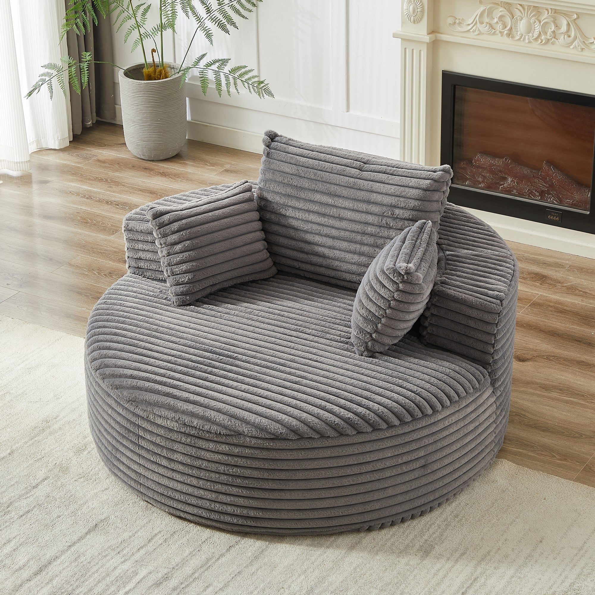 Sailvan 55" Modern Corduroy Single Seater Lounge Chair, Modular Cloud Sofa with Enveloping Pillows, No Assembly Lazy Chair for Living Room Grey