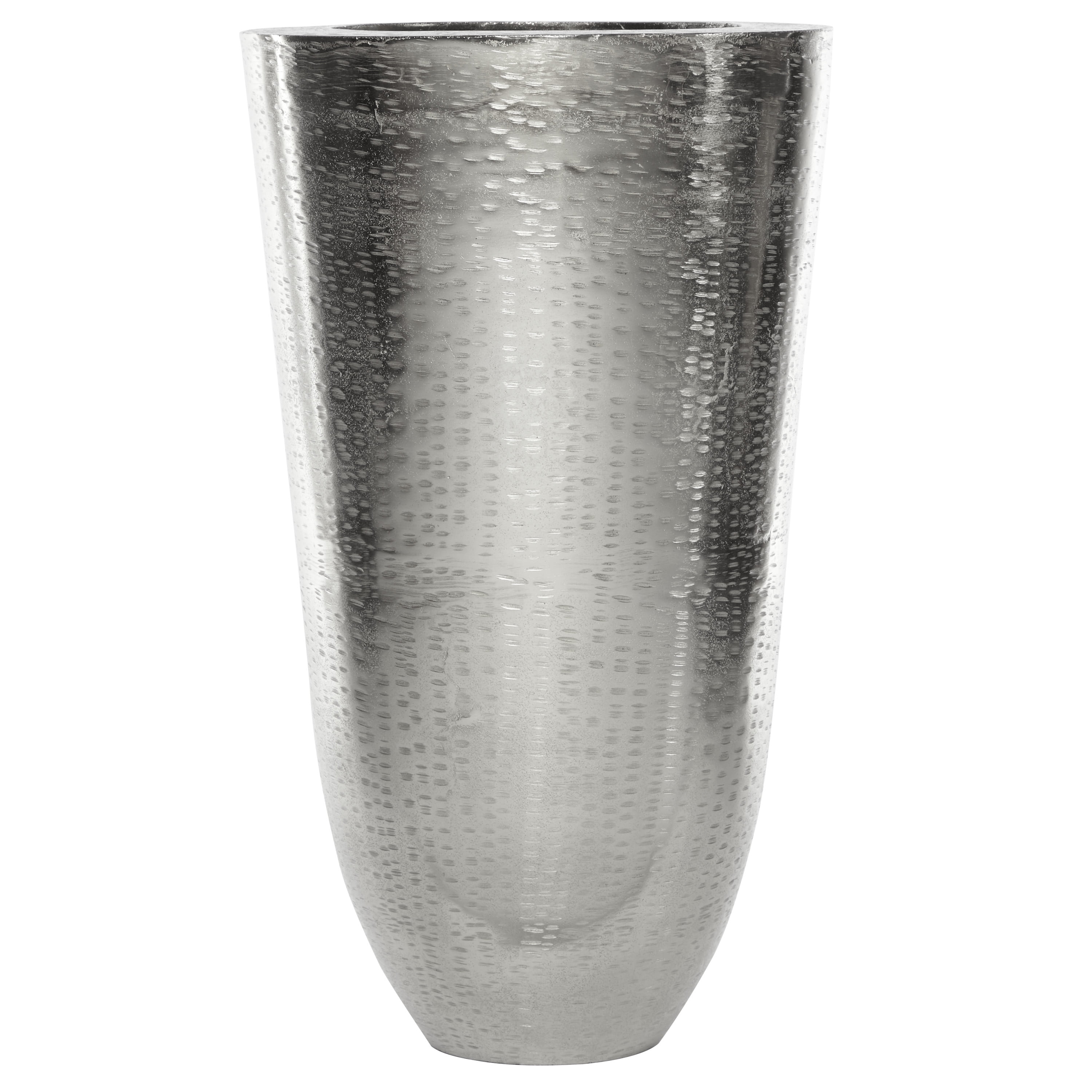Decmode Modern Large Cylindrical Aluminum Silver Floor Vase, 14" x 24
