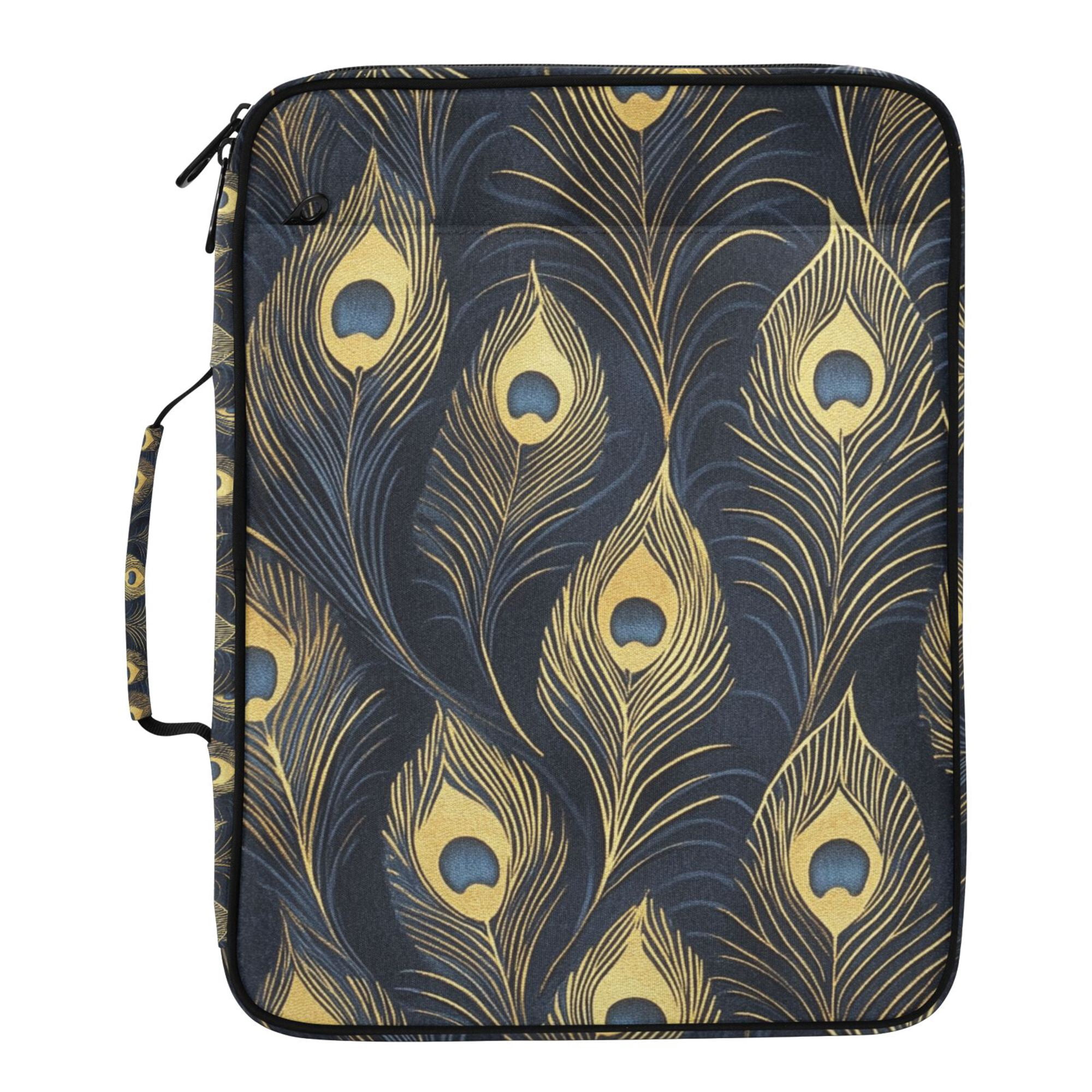 FORMRS Accordion File Folder A4 Size 7-Pocket Expanding Document Organizer Bag with 3 Ring Binder, Peacock Feathers Pattern