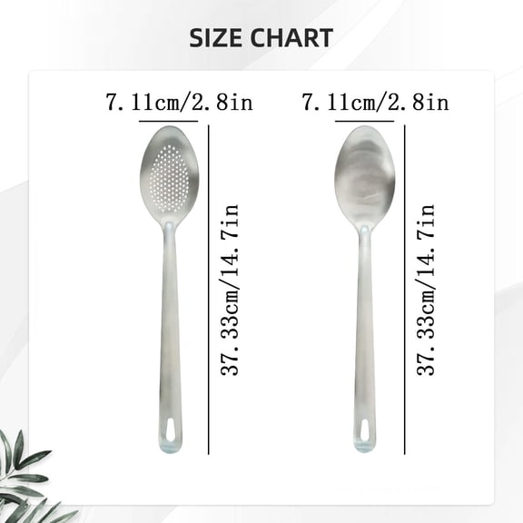Cooking Spoon Set, 2Pcs 14.7" Stainless Steel Large Serving Spoons, Solid & Slotted Spoons for Restaurant, Metal Kitchen Utensils